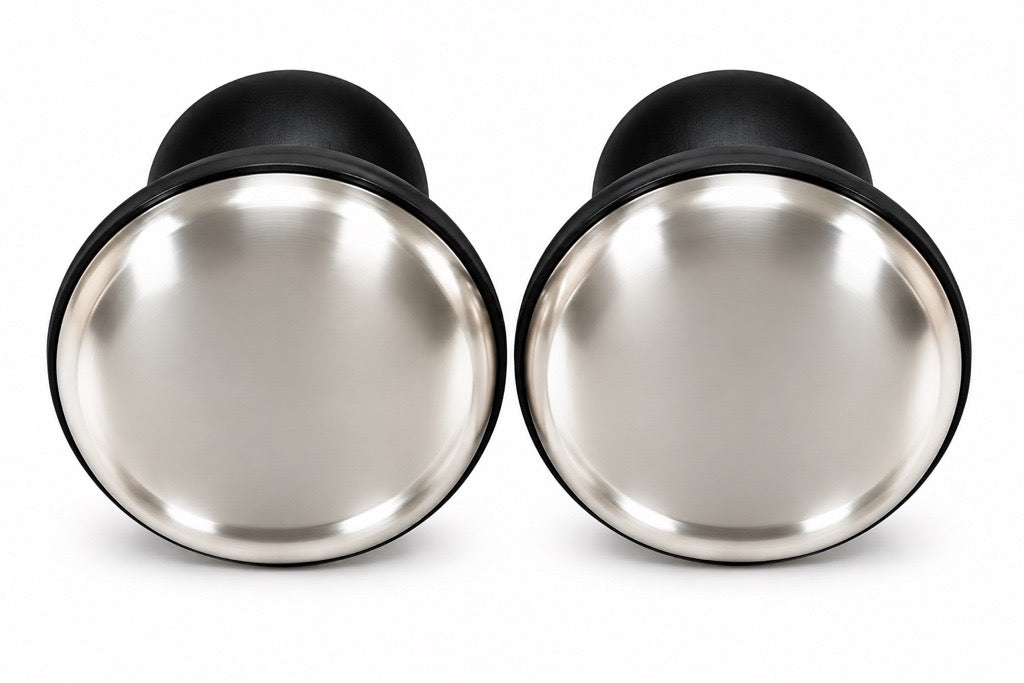 Dual Large Electrode Set - front view, smooth silver faces
